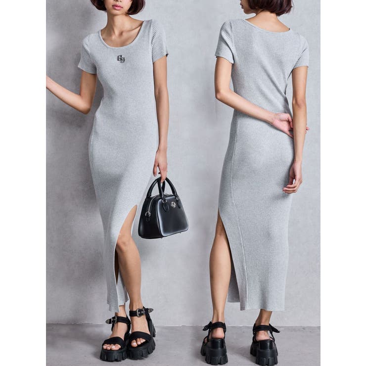 グレー | GGプレートハーフスリーブLONGニットワンピース | GYDA