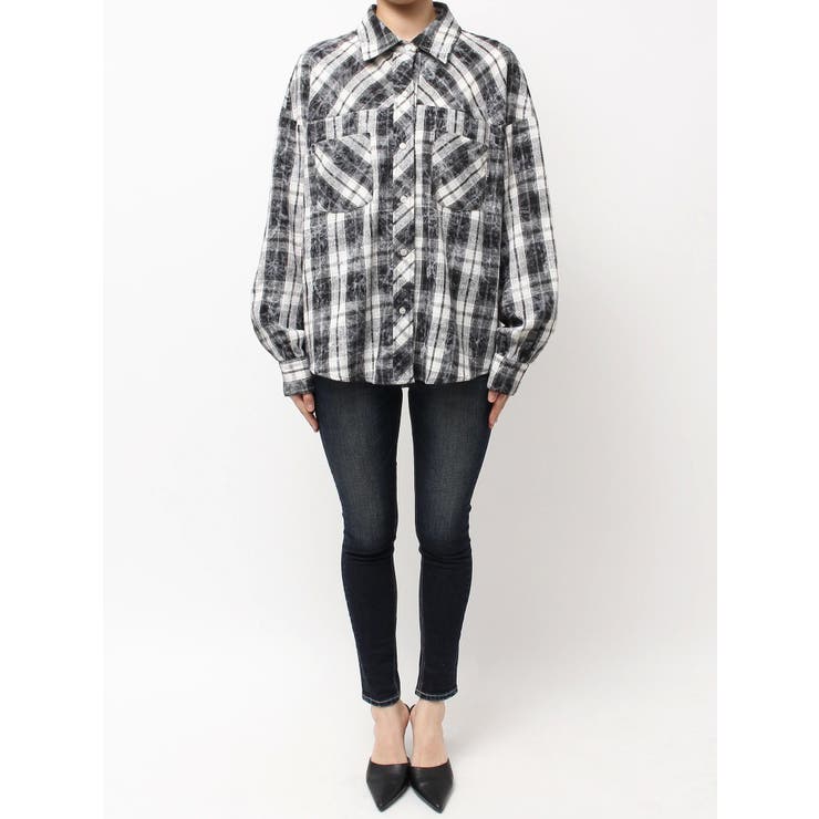 GYDA CHECK LOOSE シャツ processing checkered print looseシャツ[品番：MKSW0065879