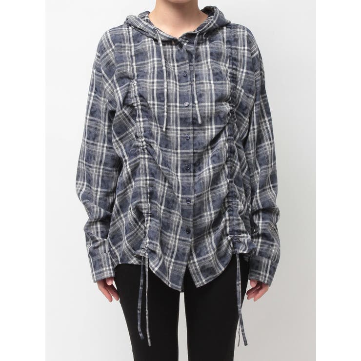 GG drawstringフードチェックシャツ | GYDA | 詳細画像15 