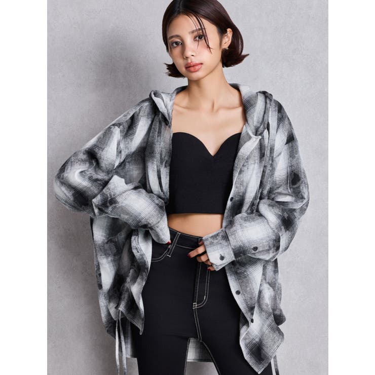 GG drawstringフードチェックシャツ[品番：MKSW0065871]｜GYDA