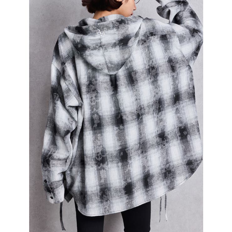 ブラック | GG drawstringフードチェックシャツ | GYDA