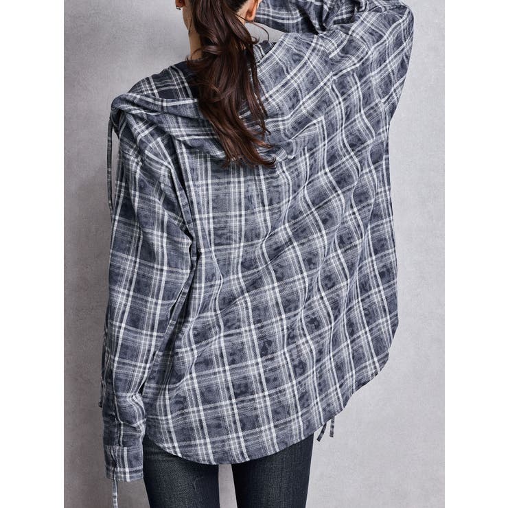 ネイビー | GG drawstringフードチェックシャツ | GYDA