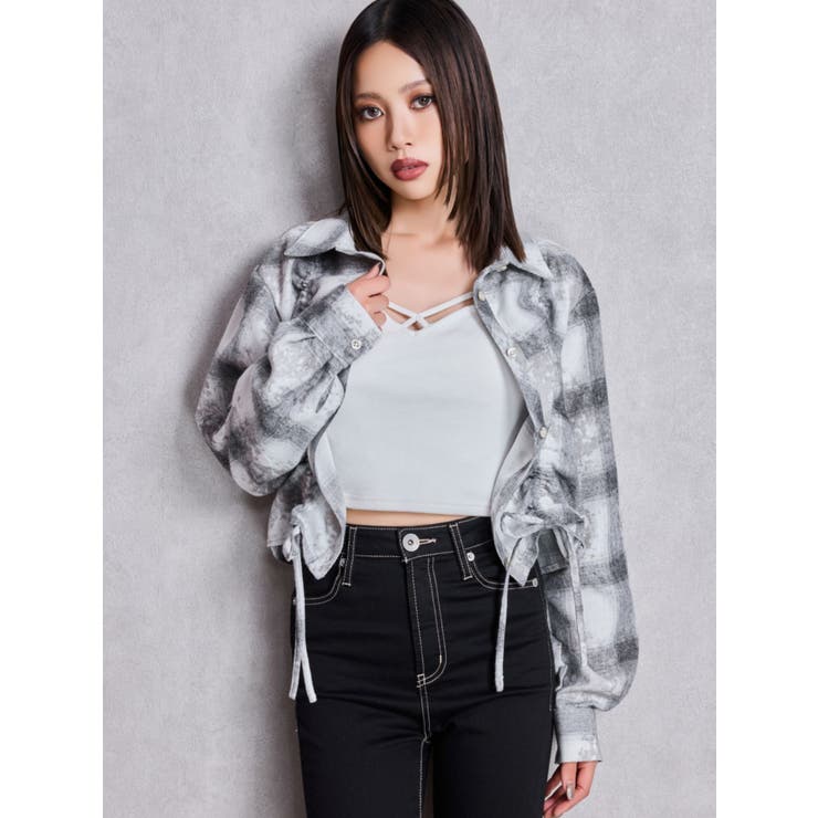 ドロストショートGRUNGEチェックシャツ | GYDA | 詳細画像2 