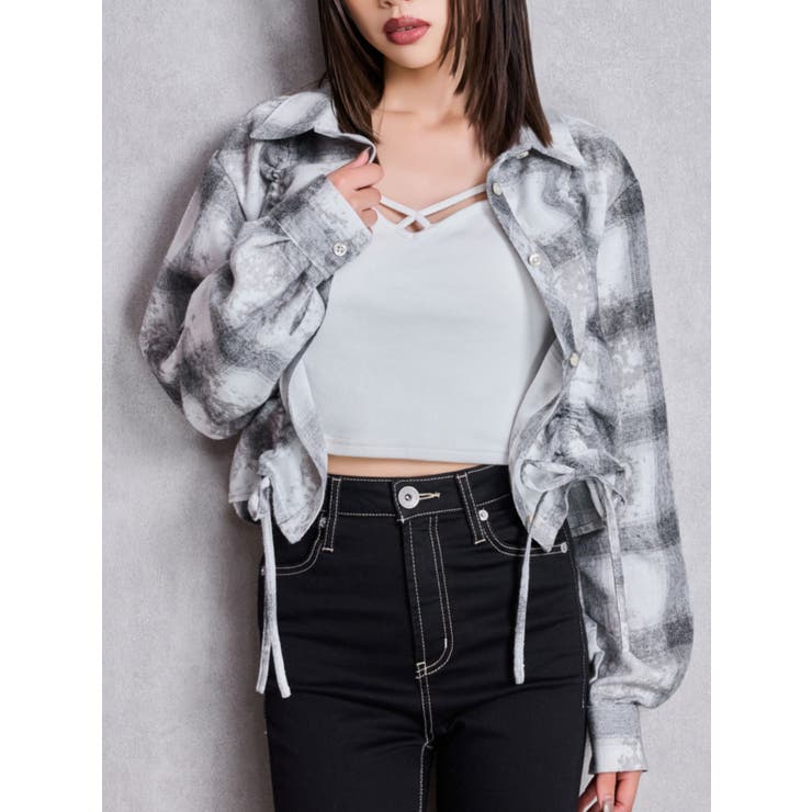 オフホワイト | ドロストショートGRUNGEチェックシャツ | GYDA