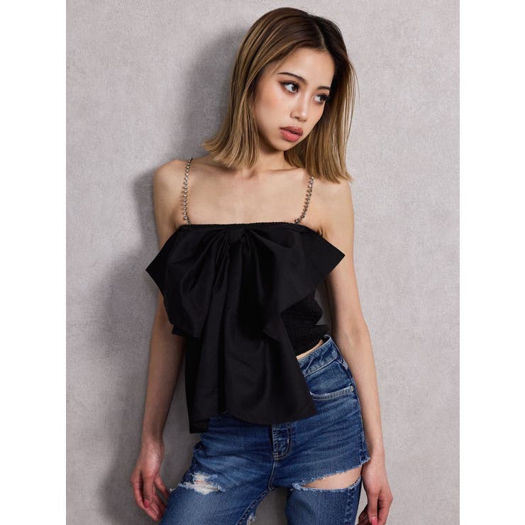 ビジューストーンストラップ2WAYリボンブラウス | GYDA | 詳細画像6 