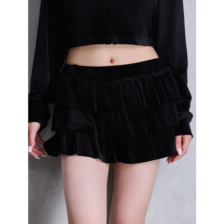ブラック | Velourフリルショートパンツ | GYDA