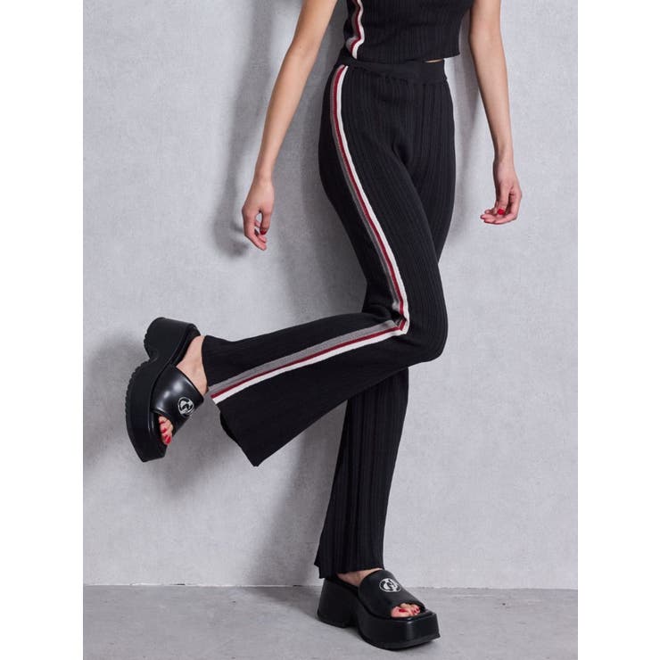 ブラック | サイドラインフレアニットパンツ | GYDA