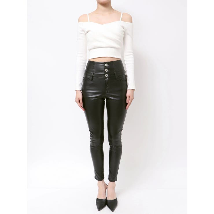 ハイウエストBACKクロスフェイクレザーパンツ | GYDA | 詳細画像21 