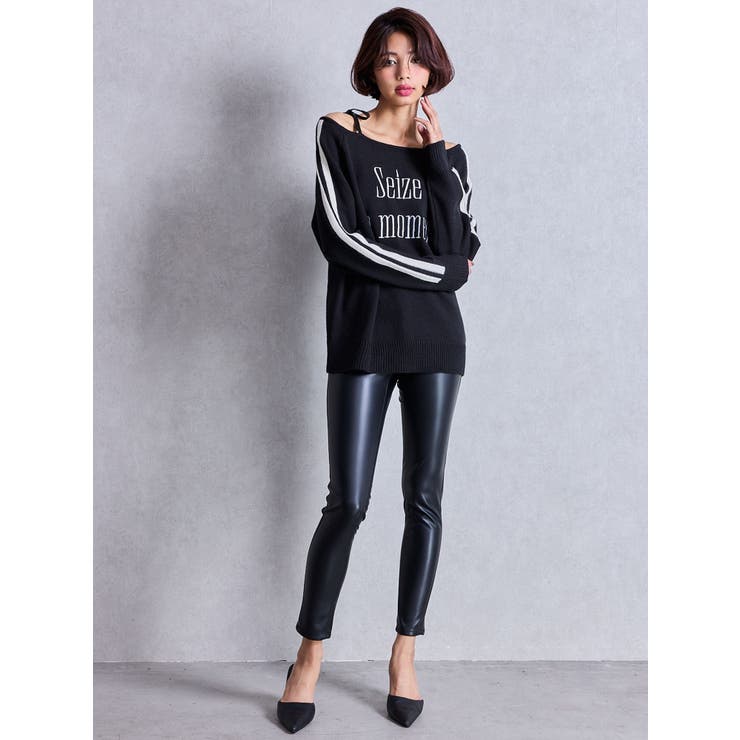 ハイウエストBACKクロスフェイクレザーパンツ | GYDA | 詳細画像6 