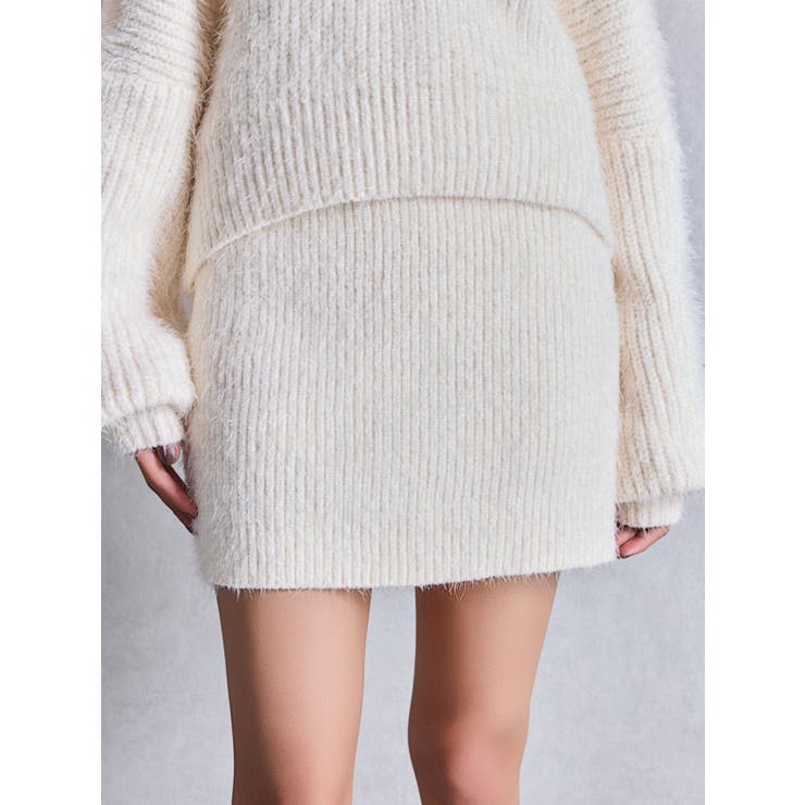 新作*Maxmara*ニットタイトミニスカート シモーネ ホワイト シャギーニットタイトミニスカートライクショートパンツ[品番