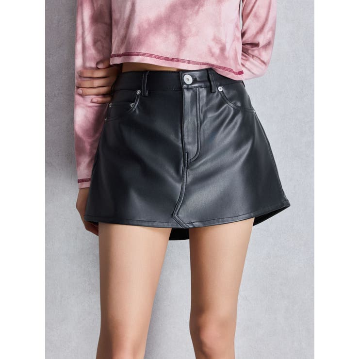 ハイウエストフェイクレザースカートライクショートパンツ | GYDA | 詳細画像2 