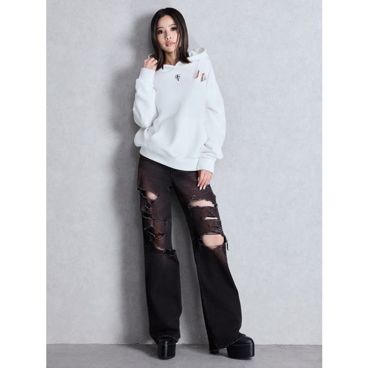 ハイウエスト tear up damageストレートワイドデニムパンツ | GYDA | 詳細画像11 