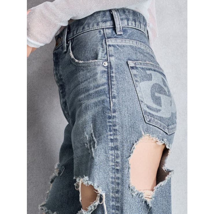 ハイウエスト tear up damageストレートワイドデニムパンツ | GYDA | 詳細画像19 