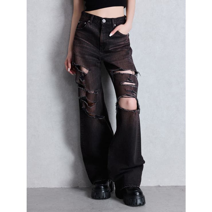 ハイウエスト tear up damageストレートワイドデニムパンツ | GYDA | 詳細画像24 