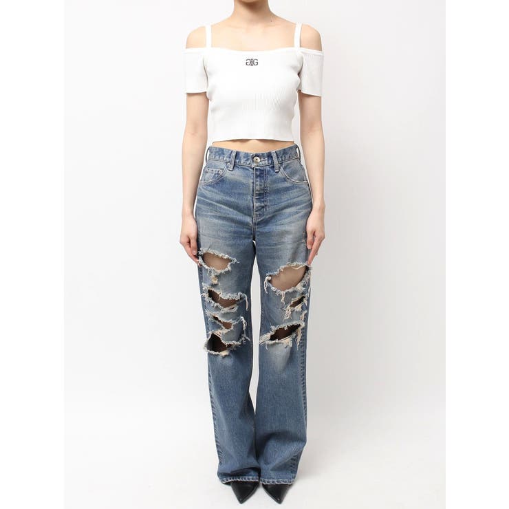 ハイウエスト tear up damageストレートワイドデニムパンツ | GYDA | 詳細画像34 