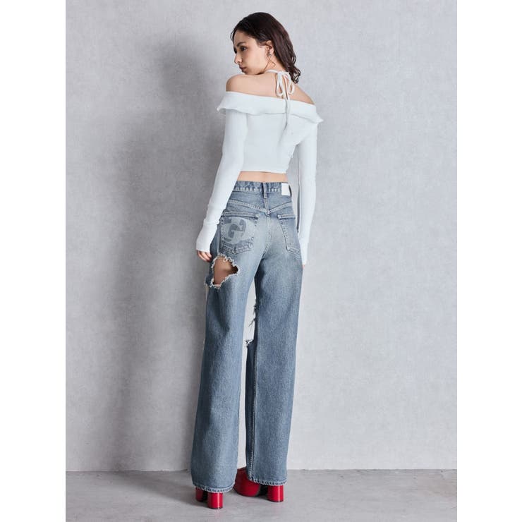 ハイウエスト tear up damageストレートワイドデニムパンツ | GYDA | 詳細画像4 