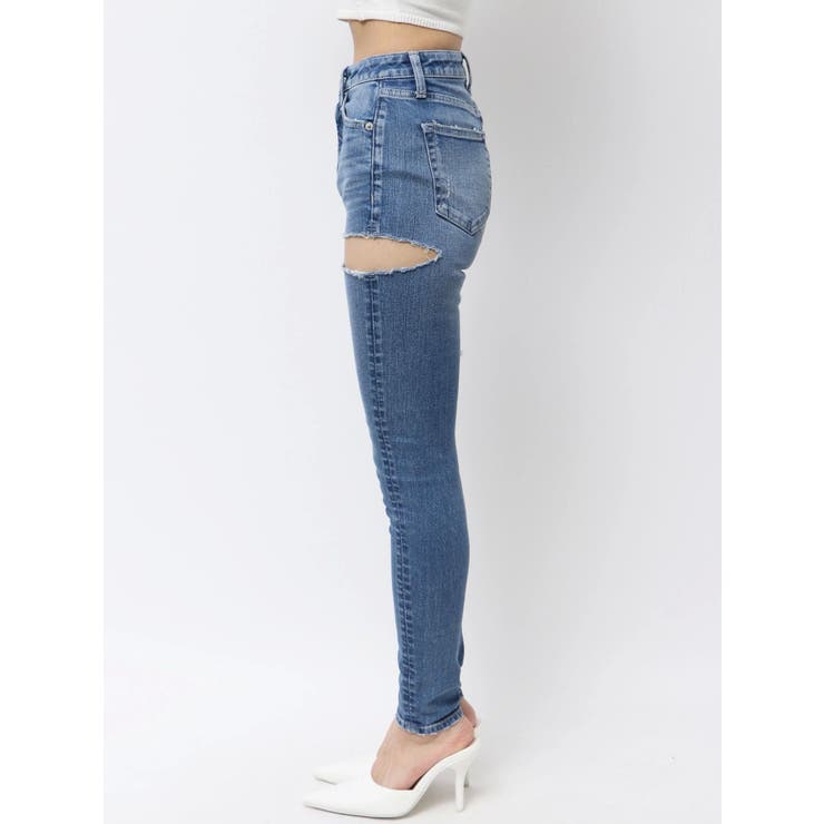 ミドルウエストSIDE CUT INNER DAMAGEスキニーデニムパンツ | GYDA | 詳細画像15 