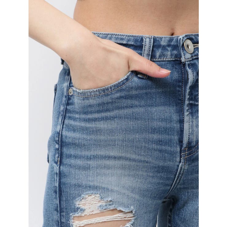 ミドルウエストSIDE CUT INNER DAMAGEスキニーデニムパンツ | GYDA | 詳細画像19 