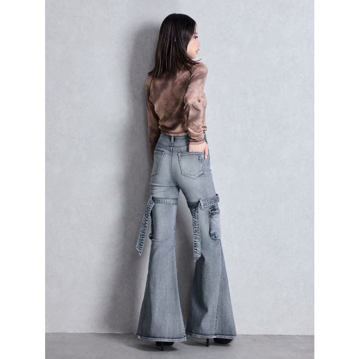 ハイウエスト strap cargo designフレアデニムパンツ | GYDA | 詳細画像11 