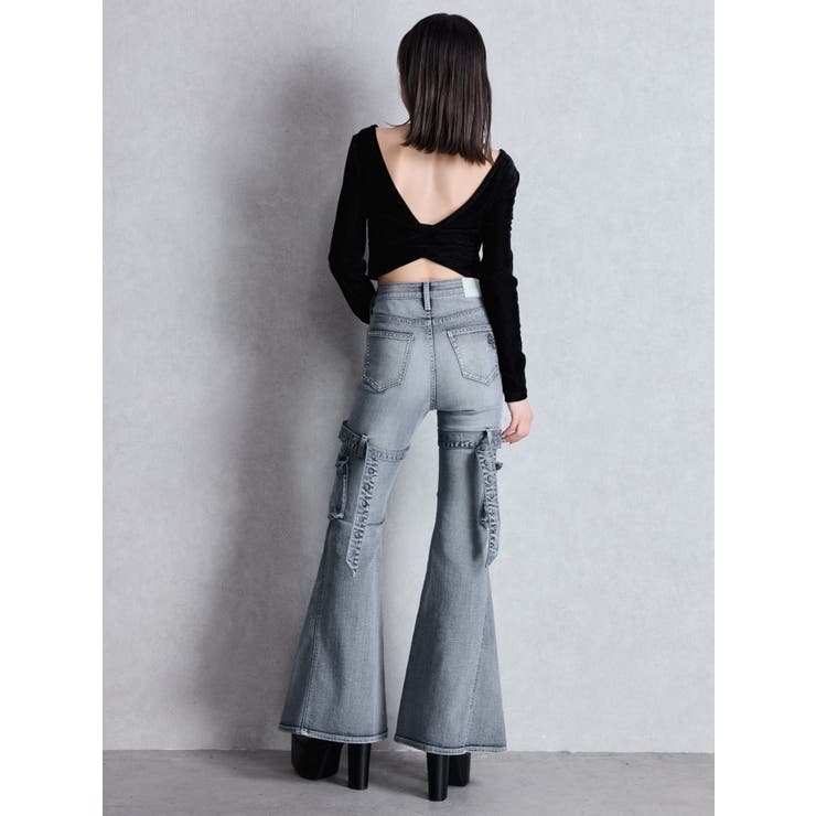 ハイウエスト strap cargo designフレアデニムパンツ | GYDA | 詳細画像13 