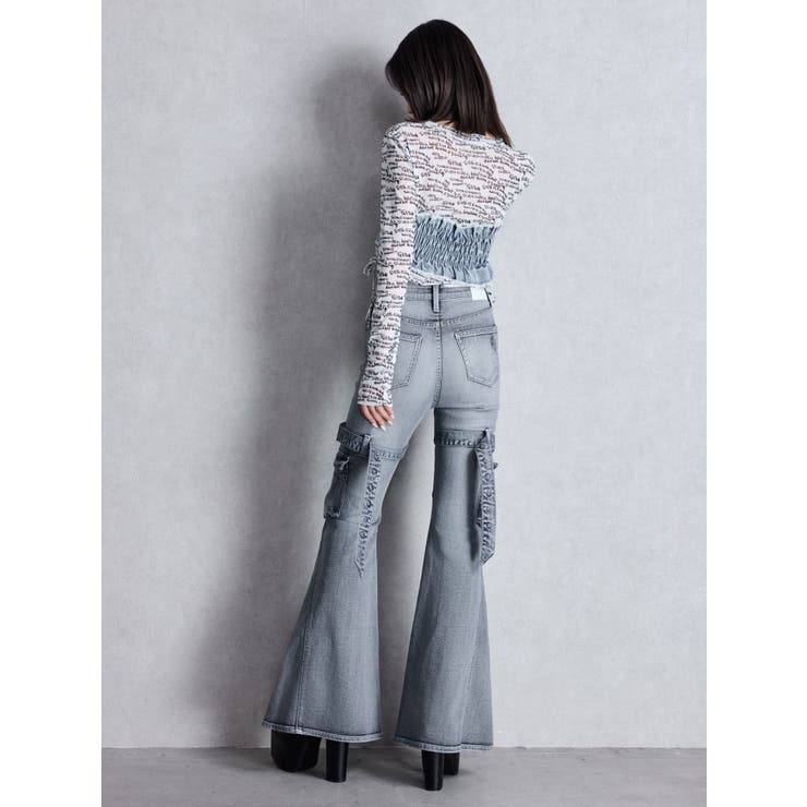 ハイウエスト strap cargo designフレアデニムパンツ | GYDA | 詳細画像15 