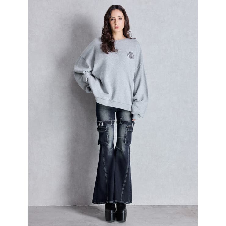 ハイウエスト strap cargo designフレアデニムパンツ | GYDA | 詳細画像23 