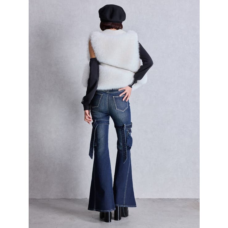 ハイウエスト strap cargo designフレアデニムパンツ | GYDA | 詳細画像29 