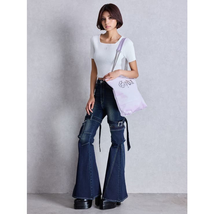ジェイダ GYDA ハイウエスト SIDE BELT CUTデザインフレアデニム