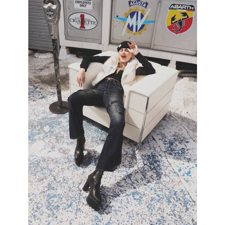 ハイウエスト strap cargo designフレアデニムパンツ | GYDA | 詳細画像30 