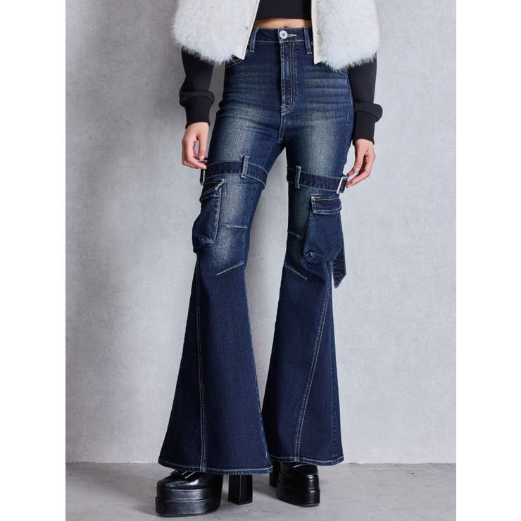 ハイウエスト strap cargo designフレアデニムパンツ | GYDA | 詳細画像32 