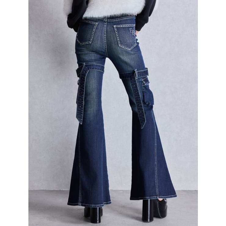 ハイウエスト strap cargo designフレアデニムパンツ | GYDA | 詳細画像33 