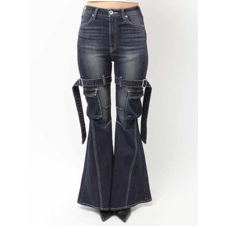 ハイウエスト strap cargo designフレアデニムパンツ | GYDA | 詳細画像37 