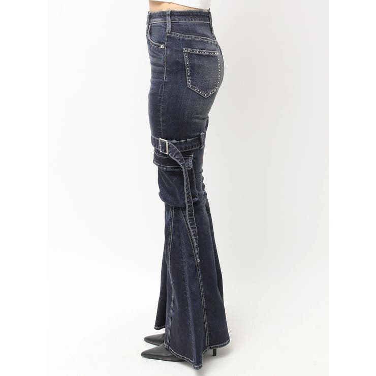 ハイウエスト strap cargo designフレアデニムパンツ | GYDA | 詳細画像38 