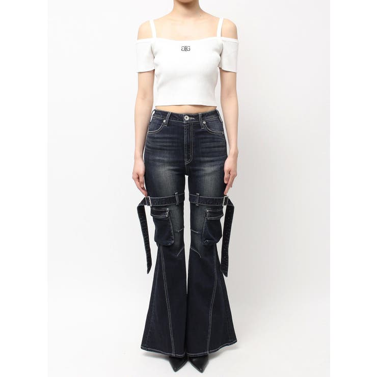 ハイウエスト strap cargo designフレアデニムパンツ | GYDA | 詳細画像46 