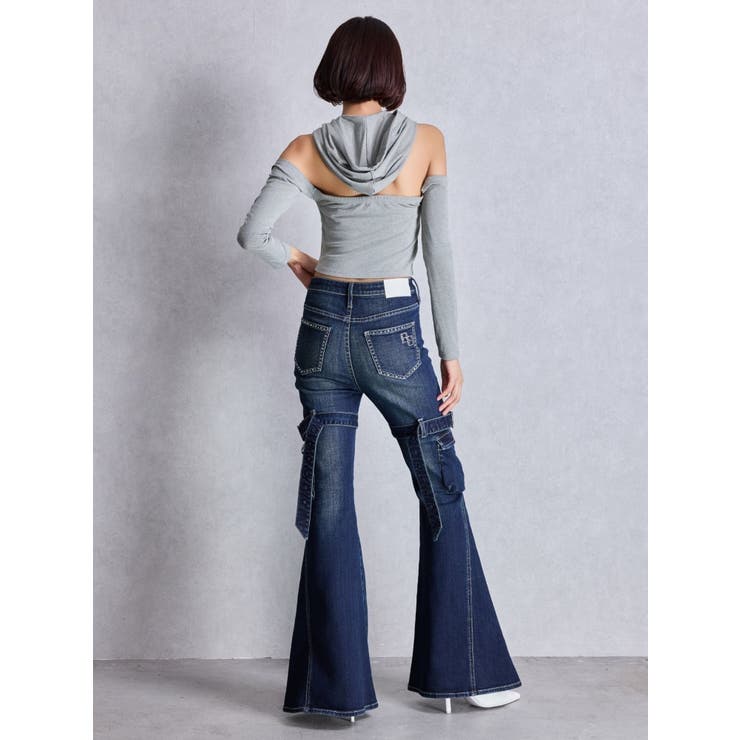 ハイウエスト strap cargo designフレアデニムパンツ | GYDA | 詳細画像5 