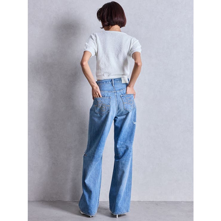 花さま専用⭐︎ DIANTE ⭐︎ ハイウエスト ブラックダメージパンツ ハイウエストボタンUSEDケミカルウォッシュストレッチフレア