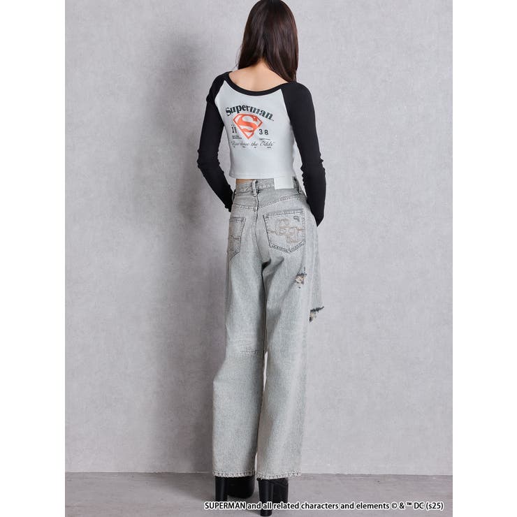 ハイウエストGG Stitch Barrel Leg ダメージデニムパンツ[品番