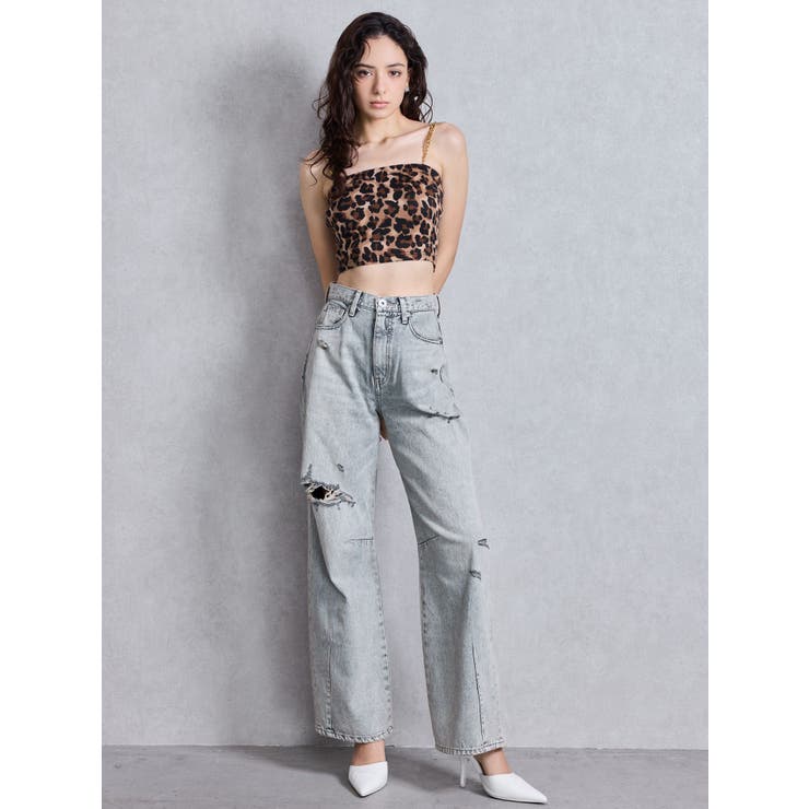 ハイウエストGG Stitch Barrel Leg ダメージデニムパンツ | GYDA | 詳細画像24 