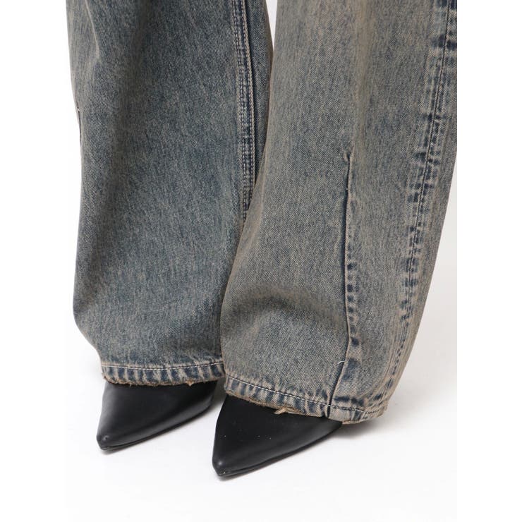 ハイウエストGG Stitch Barrel Leg ダメージデニムパンツ[品番