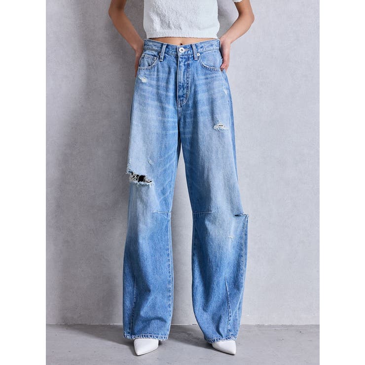 nagonstans☆赤ステッチ☆タック入り☆ハイウエスト☆カーヴィデニムパンツ nagonstans☆赤ステッチ☆タック入り☆ハイウエスト☆カーヴィデニム