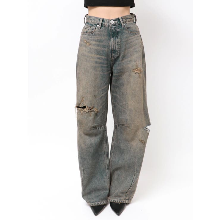 ハイウエストGG Stitch Barrel Leg ダメージデニムパンツ | GYDA | 詳細画像38 