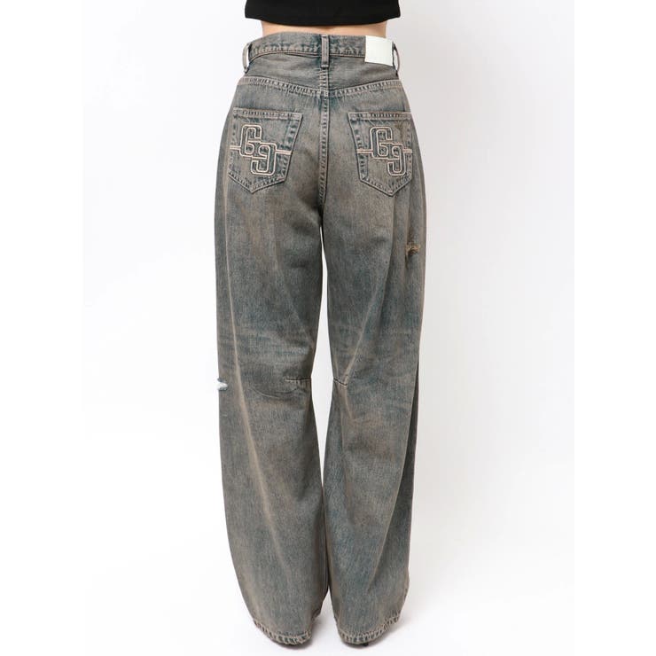 ハイウエストGG Stitch Barrel Leg ダメージデニムパンツ | GYDA | 詳細画像40 