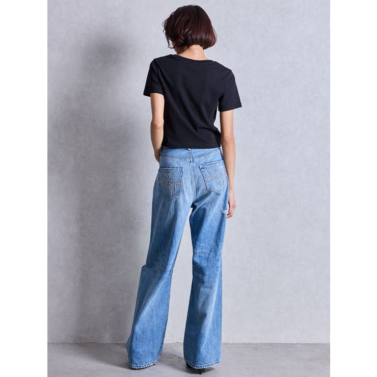 ハイウエストGG Stitch Barrel Leg ダメージデニムパンツ | GYDA | 詳細画像7 
