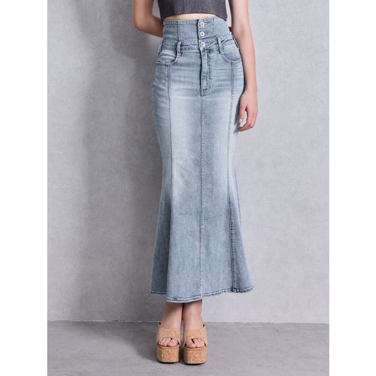 アイスブルー | ハイウエストBACKクロスマーメイドデニムスカート | GYDA