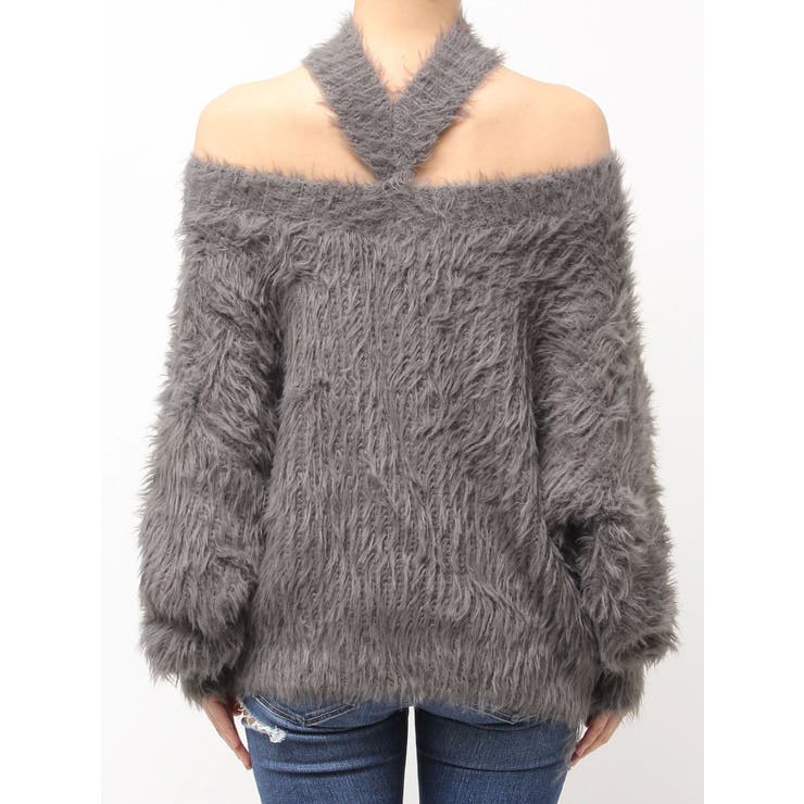 GYDA 2Wayシャギーチョーカーニット グレー ジェイダ GYDA 2WAYシャギーチョーカーニット TOPS