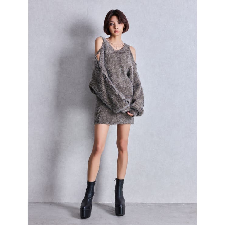 レースアップシャギーニットトップス[品番：MKSW0066078]｜GYDA
