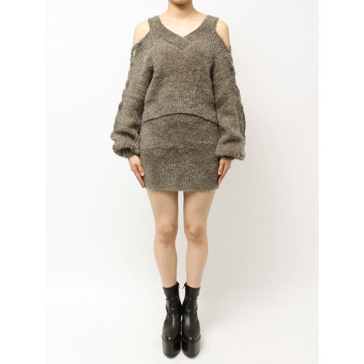 レースアップシャギーニットトップス[品番：MKSW0066078]｜GYDA