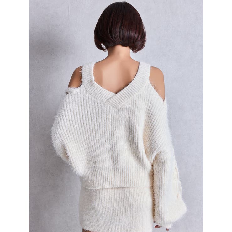 レースアップシャギーニットトップス[品番：MKSW0066078]｜GYDA