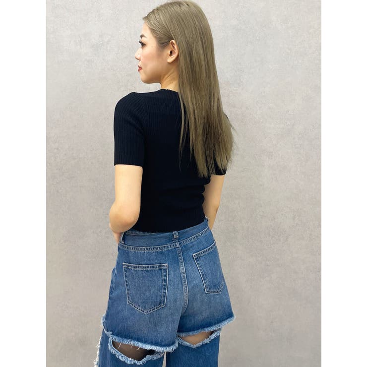 GD bijou MOLDハーフスリーブニットトップス[品番：MKSW0064404
