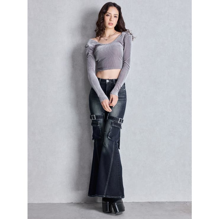 VELOUR RIB BACK CROSS TOPS[品番：MKSW0065764]｜GYDA